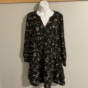 Time and Tru Black Tiered Dress with Pink Floral Pattern Medium (8-10)